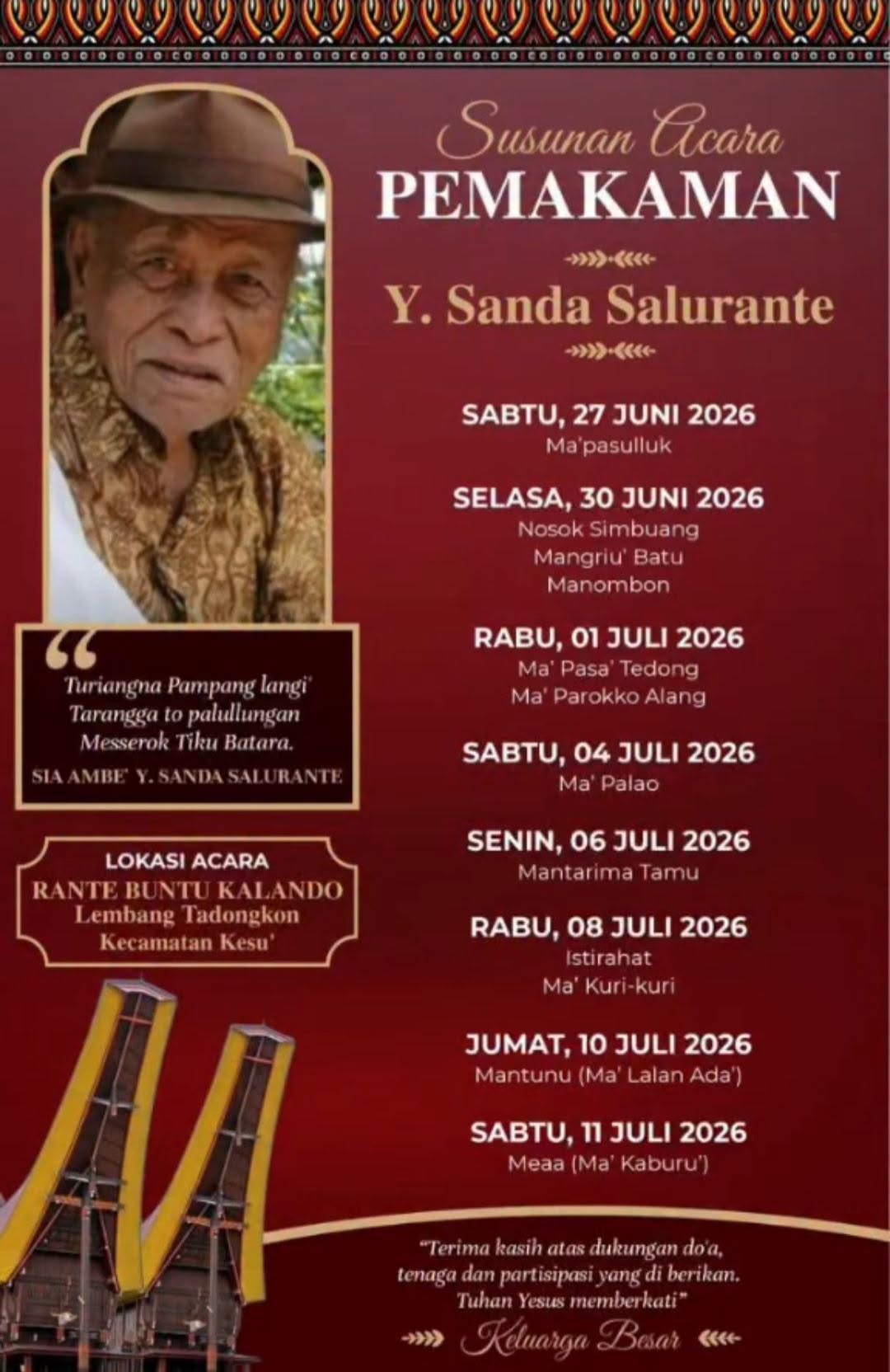 Pemakaman Adat Rambu Solo’ Alm. Y. Sanda Salurante (Nek Kake’)