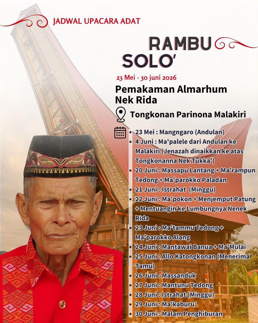 Rambu Solo’ Alm. Nek Rida (Bulan Juni 2026)