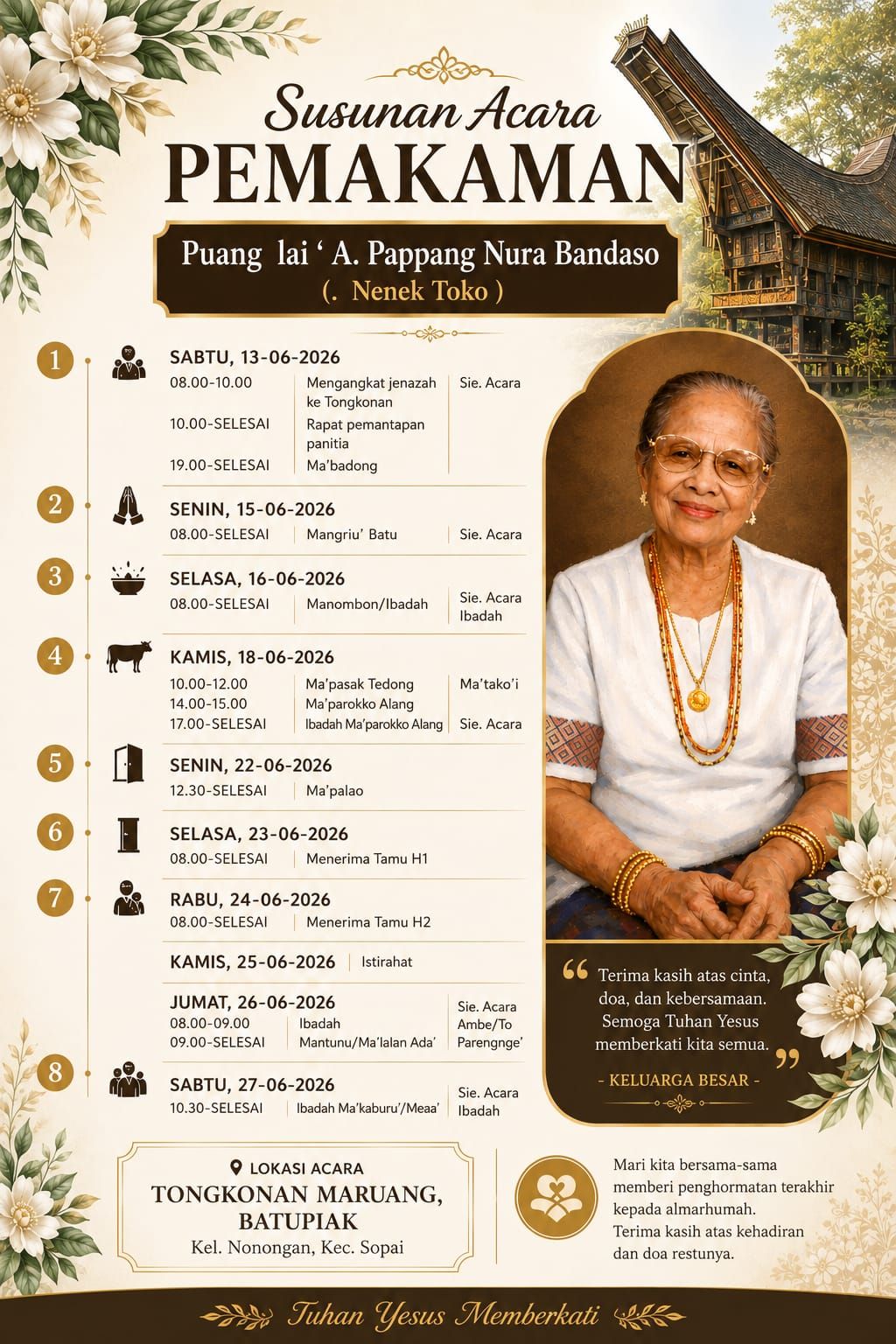 Pemakaman Adat Rambu Solo’ Almh. Puang Lai' A. Pappang Nura Bandaso - Juni 2026
