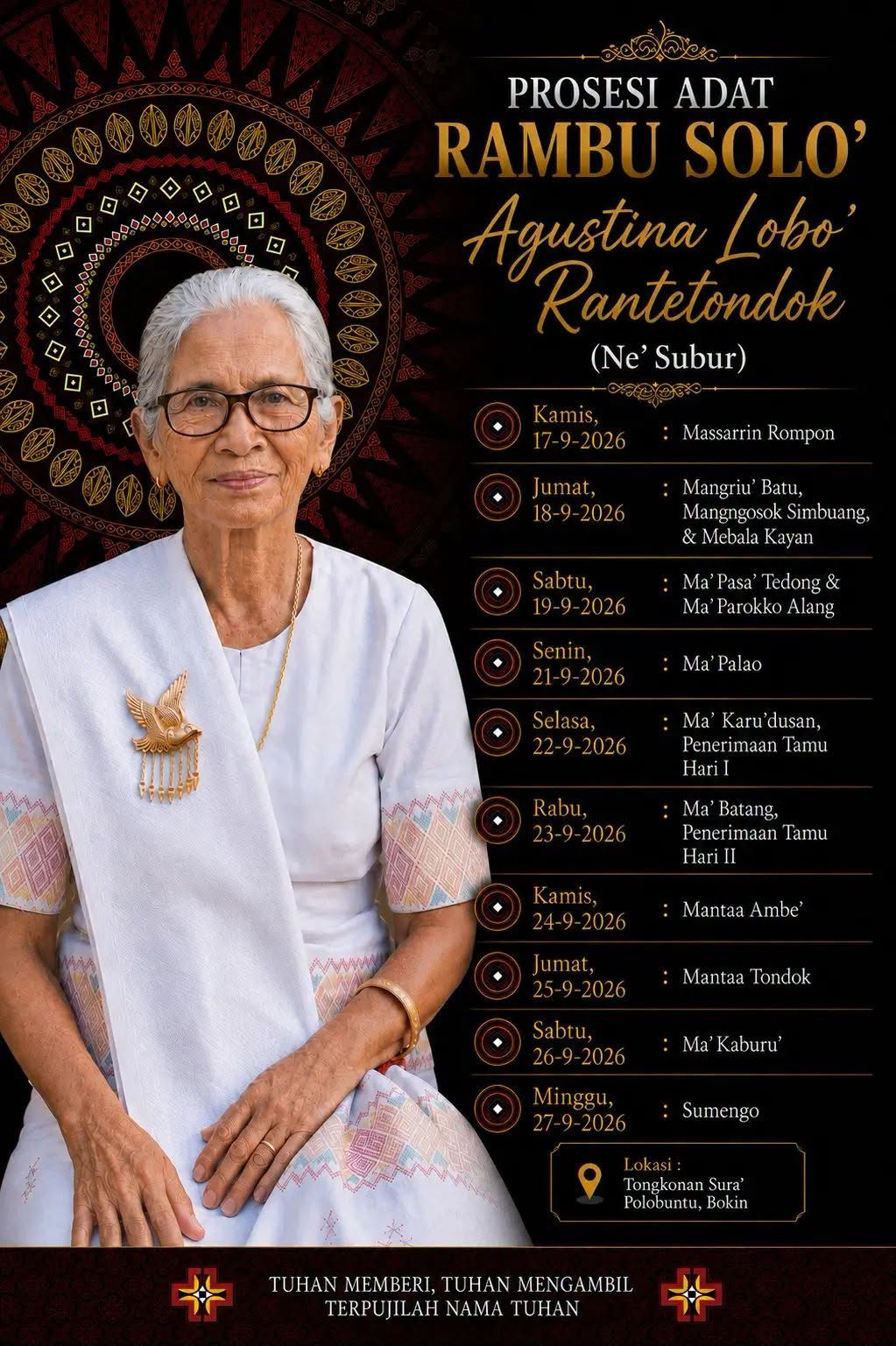 Pemakaman Adat Rambu Solo’ Almh. Agustina Lobo' Rantetondok (Ne' Subur) - September 2026
