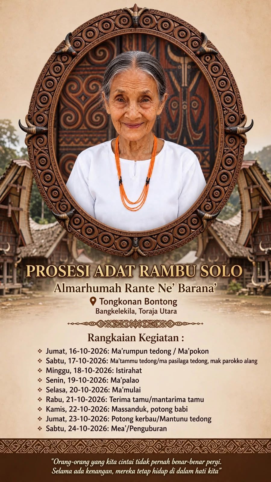 Rambu Solo’ (Acara Pemakaman Toraja) Almh. Rante Ne’ Barana’ – Oktober 2026